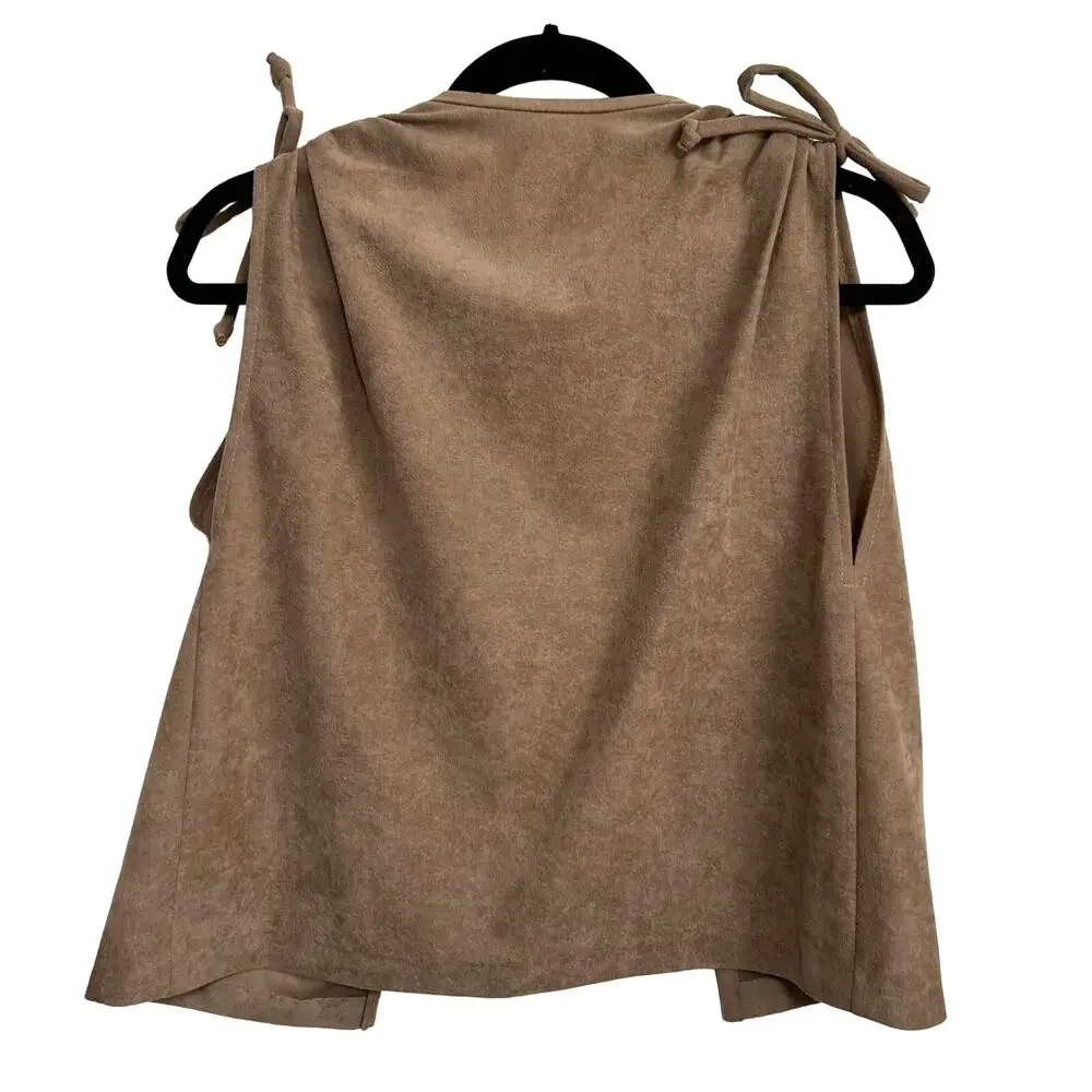 Vintage 70s Faux Suede Western Open Vest USA Made Size S M Cowgirl Rodeo Retro